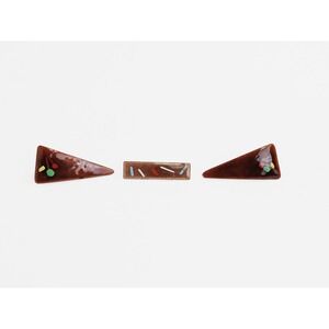 Vintage Mid Century Enamel over Copper Brooch and Clip On Earrings Set Brown